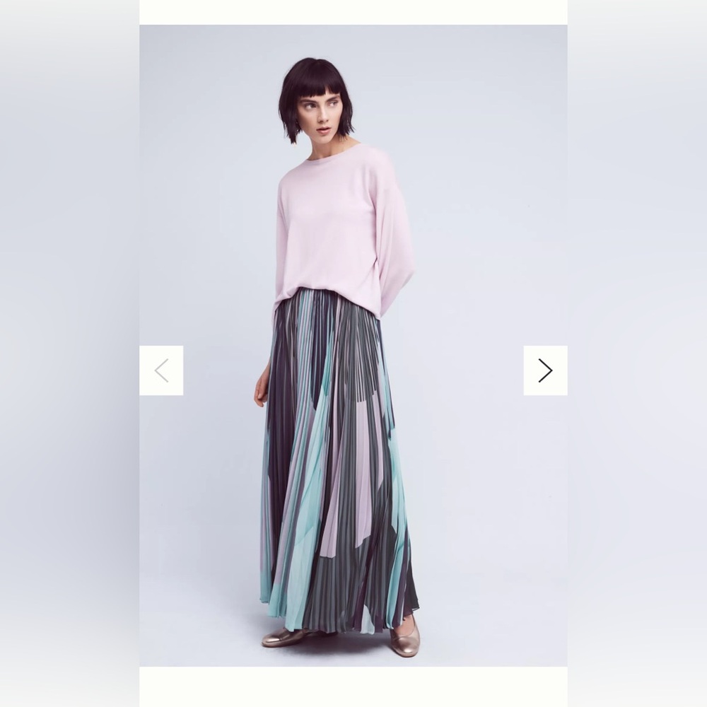 Anthropologie Pleated Maxi Skirt in Mint, Gray, and Lilac